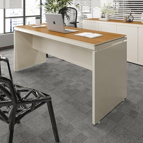 Mesa para Escritório com Tampo Duplo Hera - Via Nossa - Off White e Cedro