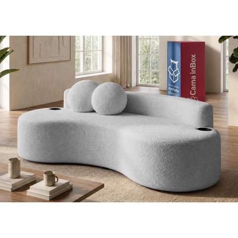 Sofá Veda 1,88m Xpand Tech Tecido Bouclê Cinza Claro Cama Inbox