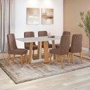 Ver imagem 1 de Conjunto Sala de Jantar Mesa Easy Pop 170x90cm Tampo Vidro/mdf com 6 Cadeiras Seat Couro Morano Avel