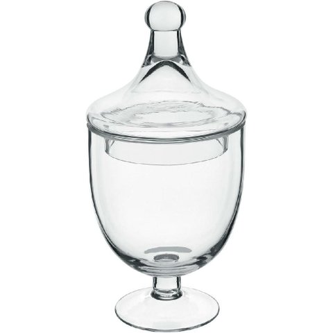 Potiche Decorativo de Vidro Transparente 26x13x13cm Tampa Enfeite Sala Mesa