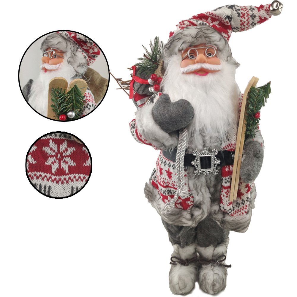 Boneco Papai Noel 45CM Natal Ski Roupa Natalino Flocos Decoraçao Presentes Festas Enfeite