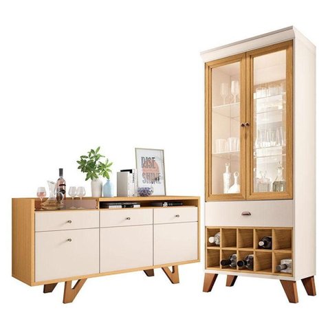Buffet Soft e Cristaleira Ópera Off White Cinamomo - Hb Móveis