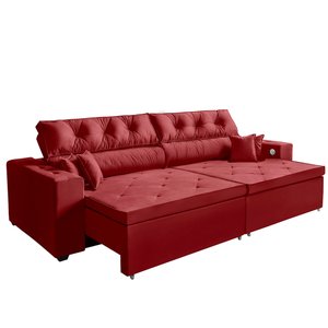 Sofá 4 Lugares Smart Vermelho Retrátil, Reclinável 2,62 Metros Tecnologia Carregamento 3 portas USB