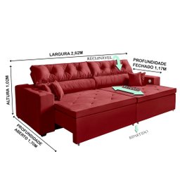 Sofá 4 Lugares Smart Vermelho Retrátil, Reclinável 2,62 Metros Tecnologia Carregamento 3 portas USB - 5