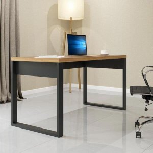 Mesa para Escritório 1,35m Estilo Industrial F20 Pradel Móveis - Freijó/preto Fosco