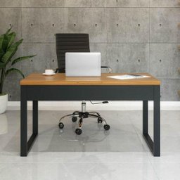 Mesa para Escritório 1,35m Estilo Industrial F20 Pradel Móveis - Freijó/preto Fosco - 2
