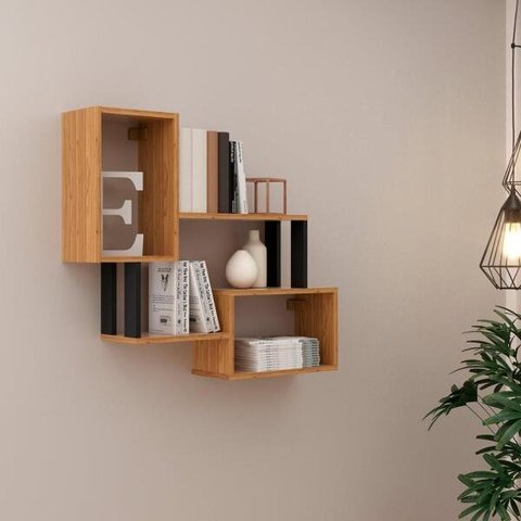 Nichos Decorativos 81,5cm Estilo Industrial F25 Pradel Móveis - Freijó/preto Fosco