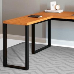 Mesa em "l" para Escritório 157,5x135cm Estilo Industrial F22 Pradel Móveis - Freijó/preto Fosco - 2
