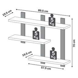 Estante Suspensa Estilo Industrial 89,5cm F35 Pradel Móveis - Freijó/preto Fosco - 3