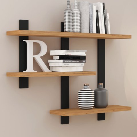 Estante Suspensa Estilo Industrial 89,5cm F35 Pradel Móveis - Freijó/preto Fosco