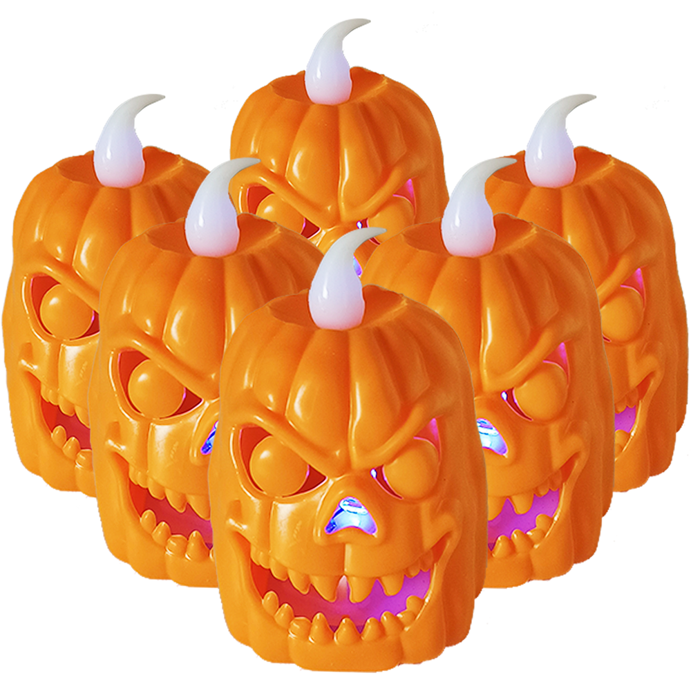 Kit 6 Velas Abobora Temáticas Halloween Eletronicas Led com Pilha 7cm X 5cm - 1