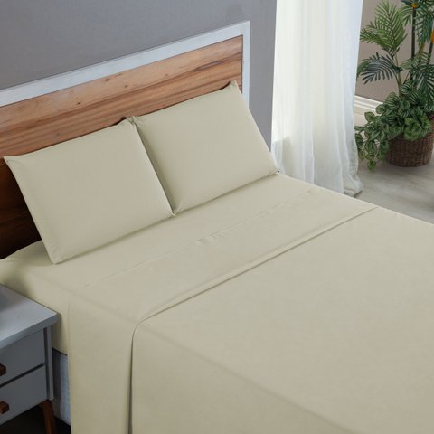 Kit Roupa de Cama Solteiro Percal 200 Fios 100% Algodão com Elástico e Fronha 3 Peças:palha