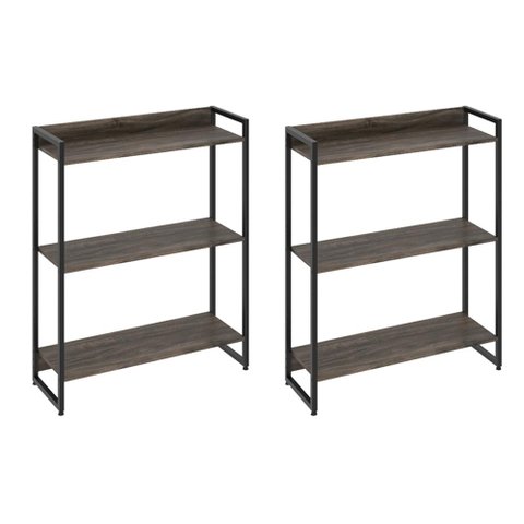 Kit 2 Estantes Multiuso Industrial 3 Prateleiras Areta 104x80cm C01 Carvalho Dark - Lyam Decor