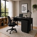 Ver imagem 1 de Mesa Escrivaninha 120cm x 60cm Tampo Chanfrado e Gaveteiro Móvel com 4 Gavetas F5 Office Cor:Preto