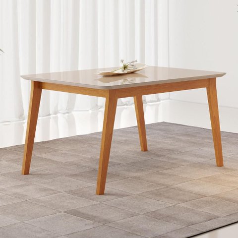 Mesa de Jantar 6 Lugares com Vidro 160cm Retangular Retrô Multimóveis Crjcm-MES009 Cinamomo/Off