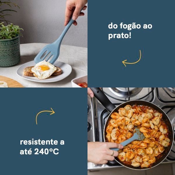 Kit de Utensílios de Cozinha com Tábua 11 Peças Az - Oikos - 5