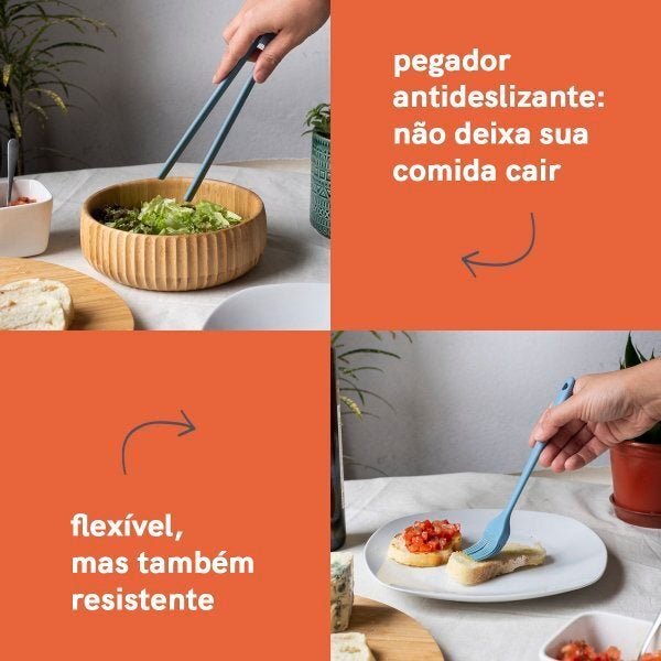 Kit de Utensílios de Cozinha com Tábua 11 Peças Az - Oikos - 4