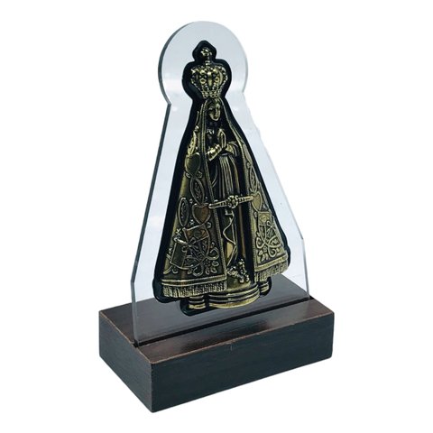 Adorno Pedestal de Mesa Nossa Senhora Aparecida Metal Dourado