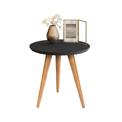 Mesinha Redonda Apoio Retro Pés de Madeira: Preto