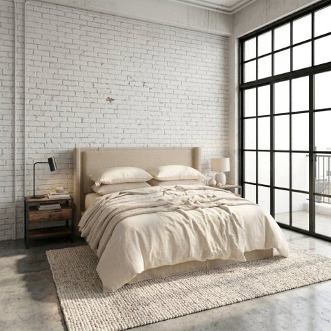 Cabeceira Estofada 2,23m King Pier para Quarto de Casal Bege Linha Premium