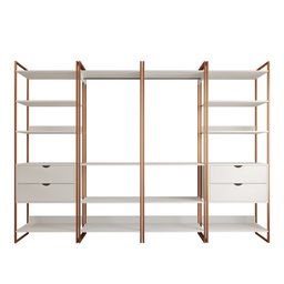 Closet Industrial Casal Completo Loft Branco 4 Módulos Cabideiro com Gavetas Base Cobre - 3