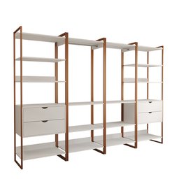 Closet Industrial Casal Completo Loft Branco 4 Módulos Cabideiro com Gavetas Base Cobre - 2
