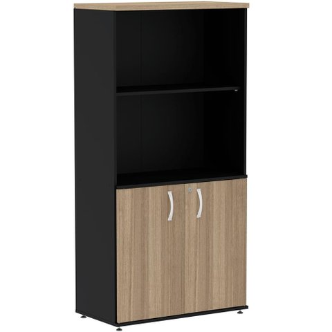Armário Misto PE25 Pandin 79,60 cm (largura) MDP Cor Noce Naturalle e Preto com Duas portas