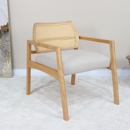 Poltrona Amber Madeira Maciça Amêndoa com Assento Estofado com Tela Tingida - Tecido Luar - 1