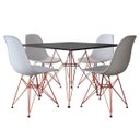 Ver imagem 2 de Mesa Sala e Jantar Eames Eiffel Quadrada Preta 90cm com 4 Cadeiras Brancas Base Ferro Cobre