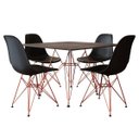 Ver imagem 2 de Mesa Sala e Jantar Quadrada com 4 Cadeiras Pretas Eames Base de Ferro Cobre Tampo Amêndoa 90cm