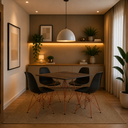 Ver imagem 1 de Mesa Sala e Jantar Quadrada com 4 Cadeiras Pretas Eames Base de Ferro Cobre Tampo Amêndoa 90cm