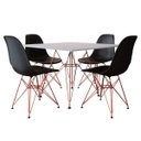 Ver imagem 2 de Mesa Sala e Jantar Eames Eiffel Quadrada Branca 90cm com 4 Cadeiras Pretas Base Ferro Cobre