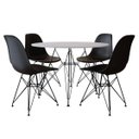 Ver imagem 2 de Mesa Sala e Jantar Eames Redonda Branca 90cm com 4 Cadeiras Pretas Base Ferro Preto