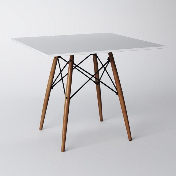 Conjunto de Mesa de Jantar Eames Eiffel Quadrada 90cm Tampo de Madeira Branco com 4 Cadeiras Pretas - 2