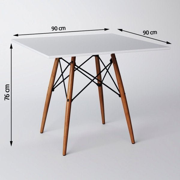 Conjunto de Mesa de Jantar Eames Eiffel Quadrada 90cm Tampo de Madeira Branco com 4 Cadeiras Pretas - 3