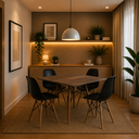 Ver imagem 1 de Mesa de Jantar Eames Eiffel Quadrada 90cm Tampo de Madeira Amêndoa com 4 Cadeiras Pretas