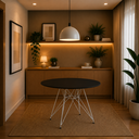 Ver imagem 1 de Mesa de Jantar Eames Ferro Branco Tampo Redondo Madeira Preto 90cm