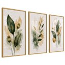 Ver imagem 2 de Kit 3 Quadros Folhagem Verde Dourado Aquarela com Moldura Dourada