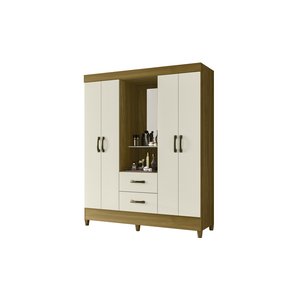 Roupeiro Casal C/espelho 4 Portas 2 Gavetas Mobi Capelinha- Carvalho/off White -albatroz