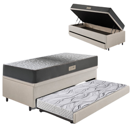 Bicama Box Baú Solteiro 88x188 Courino Linho Areia com Colchão Dual Firm Ecoflex - 1