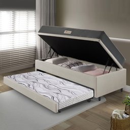 Bicama Box Baú Solteiro 88x188 Courino Linho Areia com Colchão Dual Firm Ecoflex - 3