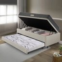 Ver imagem 3 de Bicama Box Baú Solteiro 88x188 Courino Linho Areia com Colchão Dual Firm Ecoflex