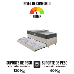 Bicama Box Baú Solteiro 88x188 Courino Linho Areia com Colchão Dual Firm Ecoflex - 7