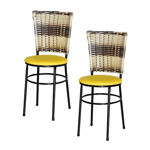 2 Cadeiras para Mesa Preta Hawai Cappuccino Premium:amarelo
