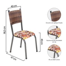 Conjunto Sala de Jantar Mesa Tampo de Vidro Preto e 6 Cadeiras Mariana Alta Tubulares Paonanda - 6