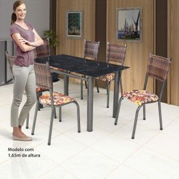 Conjunto Sala de Jantar Mesa Tampo de Vidro Preto e 6 Cadeiras Mariana Alta Tubulares Paonanda - 5