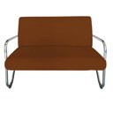 Ver imagem 2 de Kit Namoradeira + 2 Poltronas Decorativa Bela Couro Marrom Braço Cromado