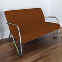 Ver imagem 3 de Kit Namoradeira + 2 Poltronas Decorativa Bela Couro Marrom Braço Cromado