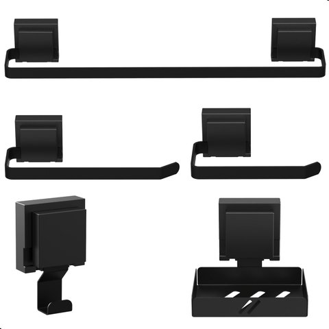 Kit Acessórios para Banheiro com Ventosa Preto 5 Peças Max