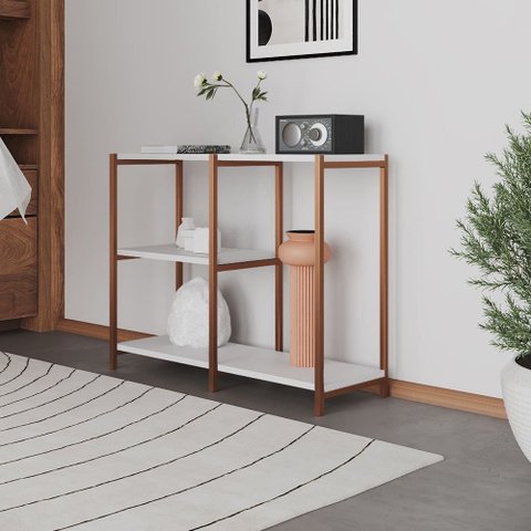 Aparador Console Industrial Artesania 95cm para Sala Hall Entrada Corredor Decoração- Cobre/Branco